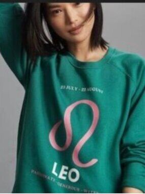 Anthropologie Leo Zodiac Green Sweatshirt Catherine O'Sullivan Graphic Sz XL